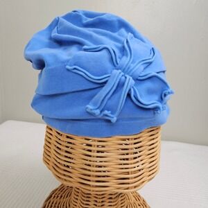 Osvyo Knit Beanie Hat Women's OS Blue Organic Cotton Flower Chemo